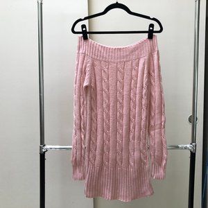 Off-shoulder Pink Sweater Dress